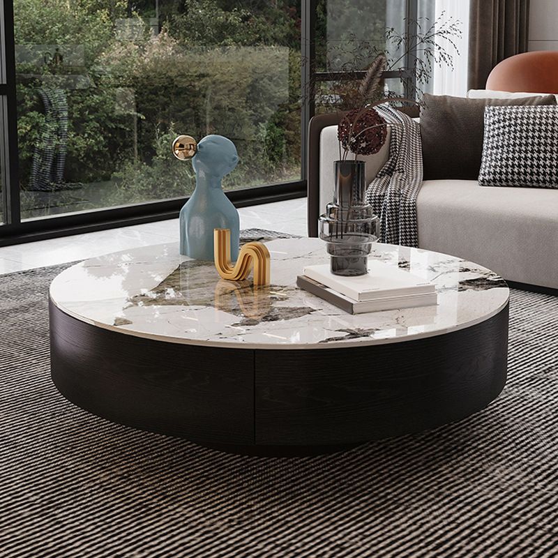 Luxurious Stone Round Coffee Cocktail Table with Storage Drawer