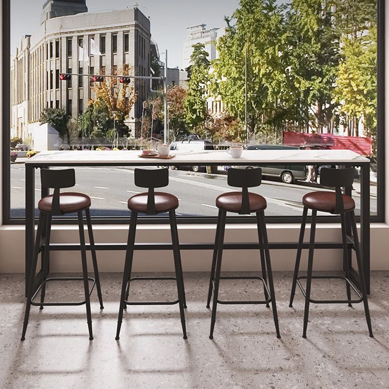 Rectangle Faux Marble Bar Height Table Contemporary Trestle Base Bar Table