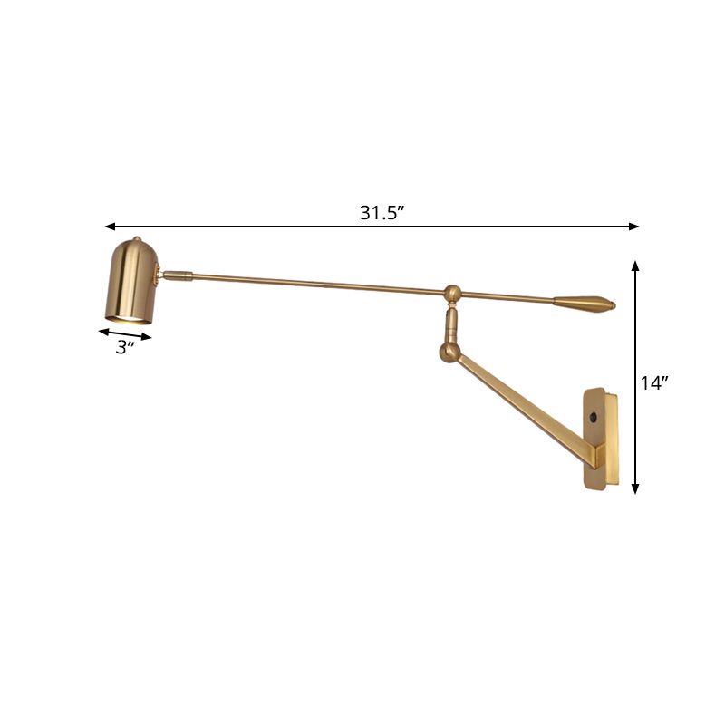 Moderne Swing Arm Wall SCONCE METAL 1 Lichte woonkamer Wandlamp in goud voor slaapkamer
