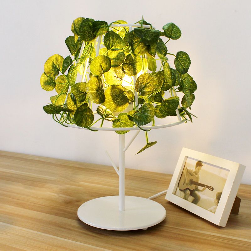Wit 1 kop nachtkastje verlichting industrieel metaal conische nachttafel licht met plantendecoratie