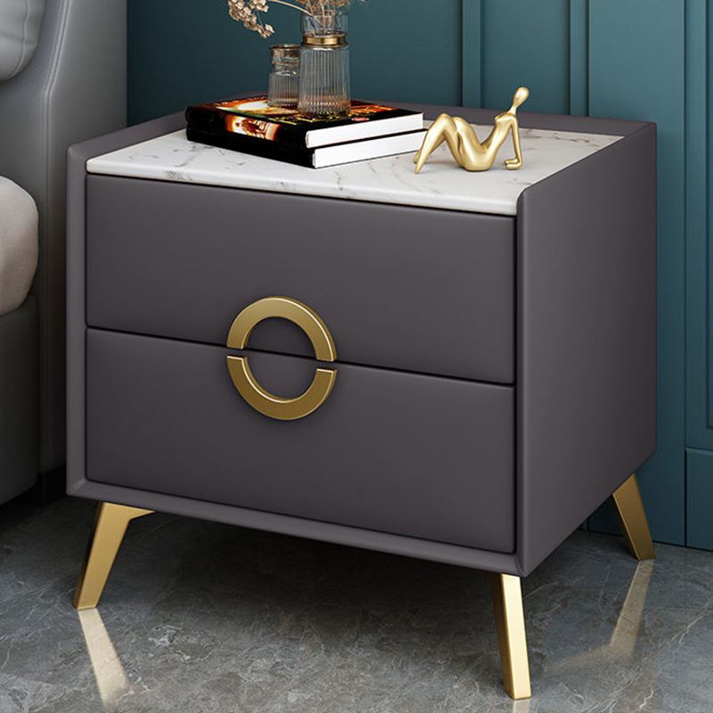 Contemporary Bed Nightstand Stone Night Table with 2 Drawers