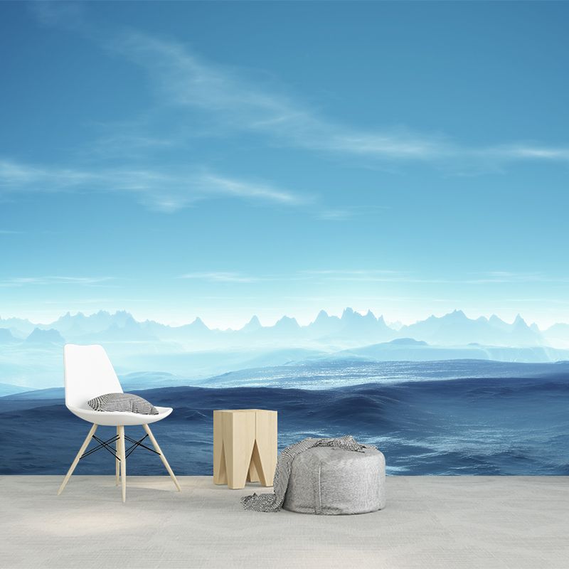 Extra Large Hills Scenery Mural Decal Waterproofing Modern Home Wall Covering in Blue