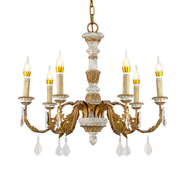 Gold Candle Chandelier Light Traditional Crystal 6 Lights Living Room Hanging Light Fixture