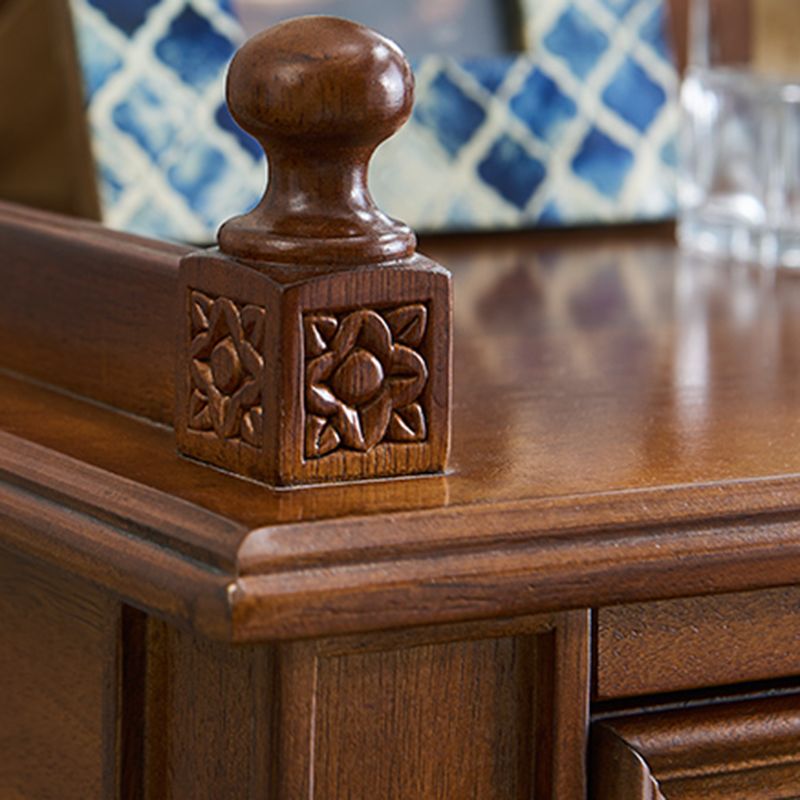 17.71" Wide Solid Wood Vanity Set with Stool Set Brown Dresser with 2-Drawer and Mirror