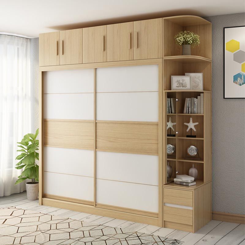 Modern Natural Wardrobe Armoire Engineered Wood Wardrobe with Drawer