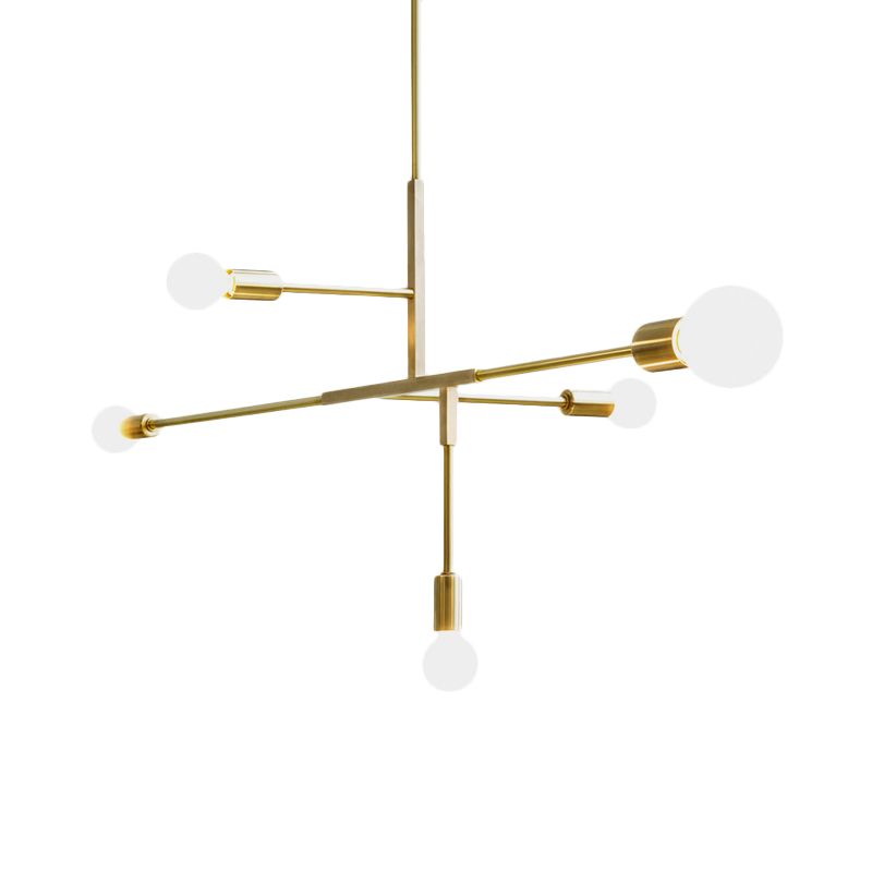 5 Arms Hanging Light Post Modern Metal Bare Bulbs Black/Gold Chandelier Pendant Light