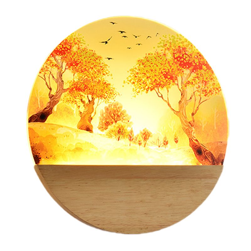Alberi autunnali circolari acrilici illuminazione a parete in stile nordico LED Murale Murale Luce murale per corridoio