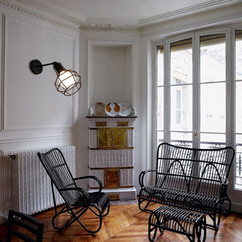 Geometric Wall Lighting Industrial Metal 1 Light Rustic Wall Sconces in Black