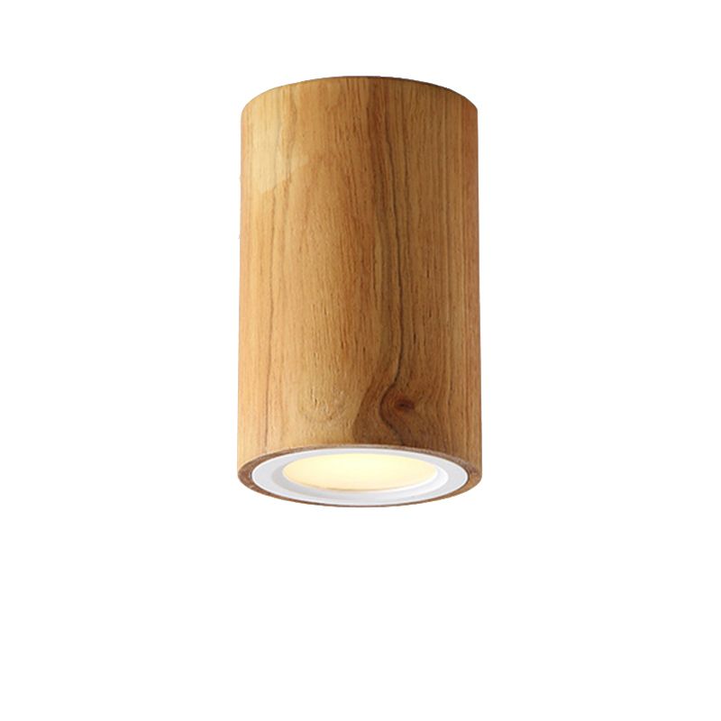Wood Cylinder Down Light Asian Style Flush Mount Light in Beige for Dining Room