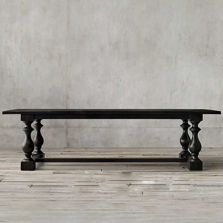 Industrial Pine Wood Dining Table Rectangle Kitchen Table with Trestle Base