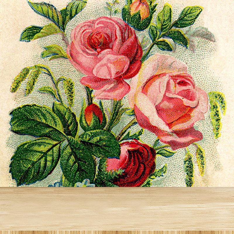 Modern Blossoming Rose Mural Wallpaper Green Summer Florentine Scenery Wall Covering
