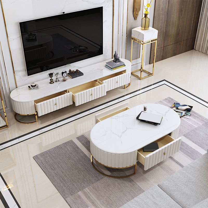 Oval Shape Coffee Desk Luxury Sintered Stone Top with Drawer