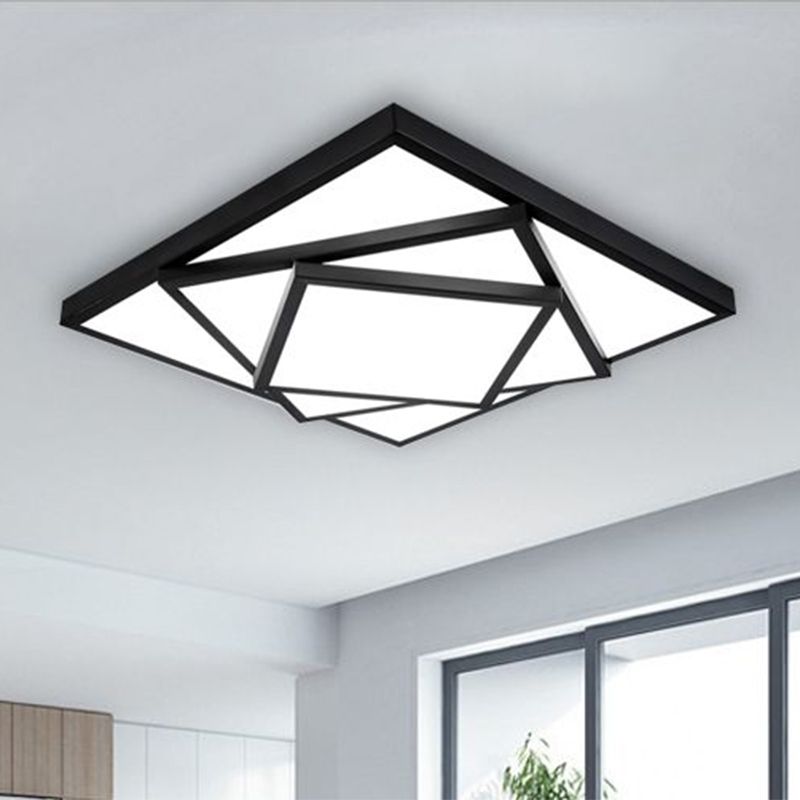 Black/White Rectangle/Square Flush Mount Ceiling Light Fixture Modern Metal LED Living Room Ceiling Mounted Fixture, 16"/19.5"/25" Wide