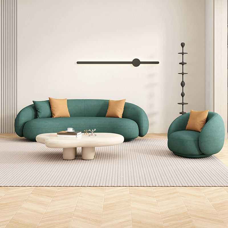 35" Wide Contemporary Sofa Forest Green Leather Stationary Seating