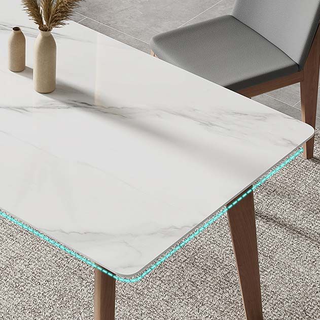Modern Dining Sintered Stone Table Dining Rectangle Table with Wood Legs for Home