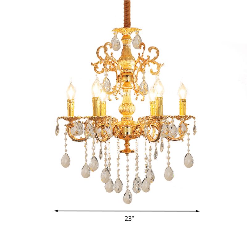 Contemporary Candle Chandelier Lamp Crystal 6/8 Lights Bedroom Pendant Light Fixture in Gold