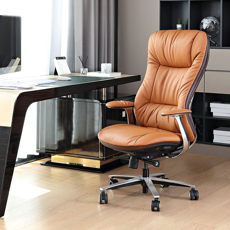 Padded Arms Desk Chair No Distressing Leather Ergonomic Chair with Wheels