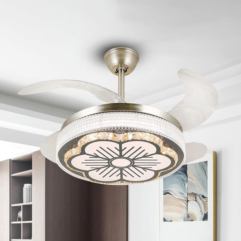 Kristallstufte 4-Blade-Halbblöcke Deckenleuchte LED Hanging Lüfterlampe in Silber, 19 "breit