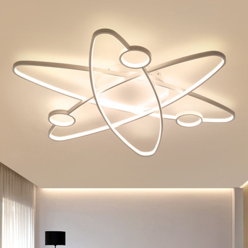 Plafonnier ovale moderne à LED en acrylique blanc/café, luminaire de plafond contemporain en blanc/lumière chaude, 23,5"/31,5"/39" de large
