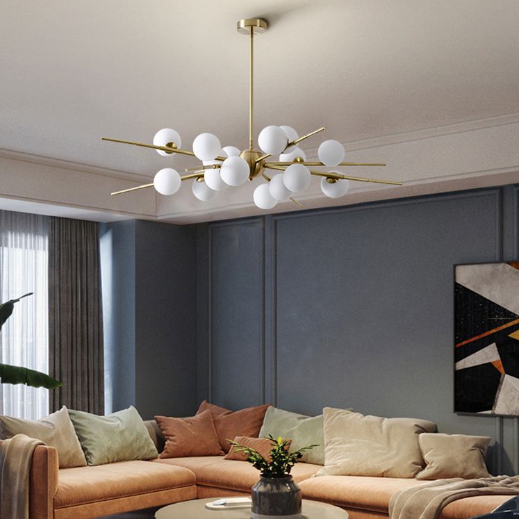 Modern Starburst Hanging Chandelier Light Opal Glass Shade Ceiling Chandelier for Living Room