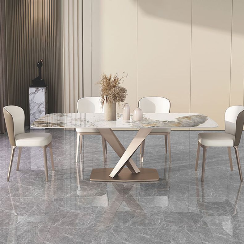 Traditional Luxury Pedestal Furniture Stone Dining Table for Dining Room