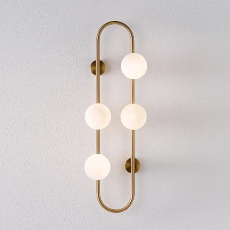 Gold Oblong Sconce Modernity 4 Heads Metal Wall Light Fixture with Orb Milky Glass Shade