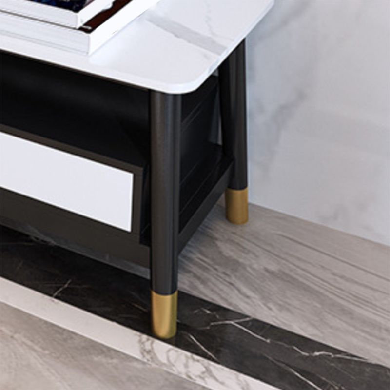 2 - Drawer and 1 - Shelf Coffee Table Rectangular Slate 4 Legs Cocktail Table