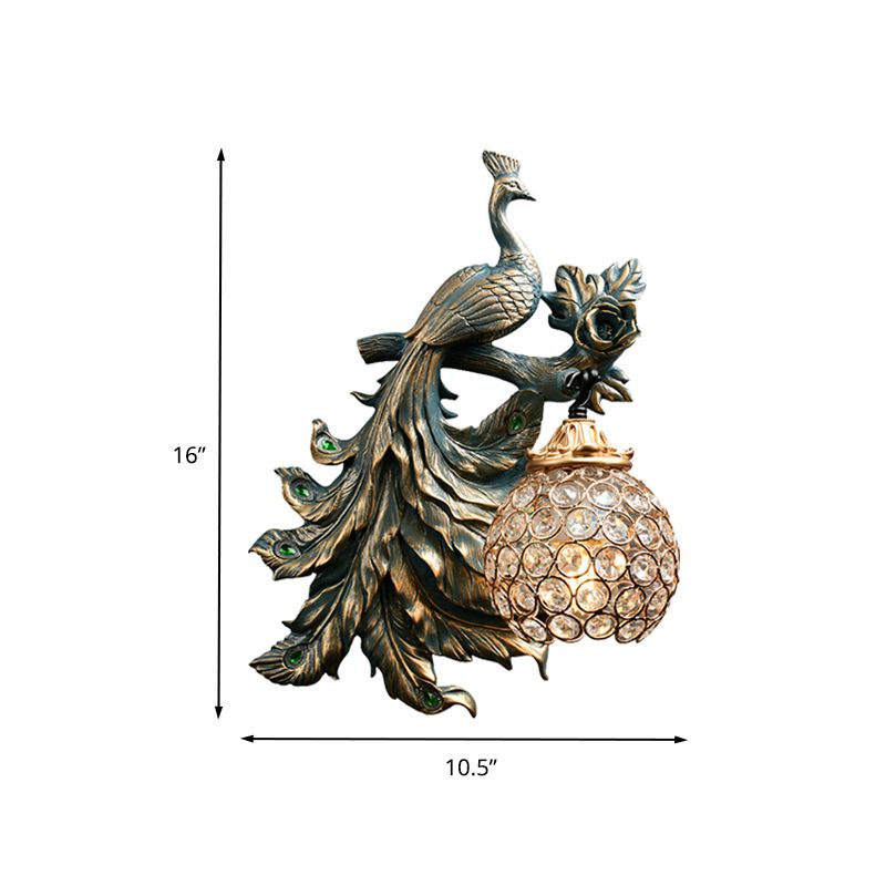 1 Light Living Room Wall Sconce Vintage Bronze Wall Lamp with Phenix Resin Design toward Right/Left