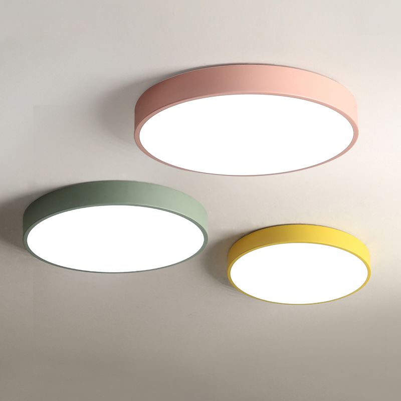 Metal LED Flush Mount Macaroon Circle Ceiling Mounted Fixture for Bedroom
