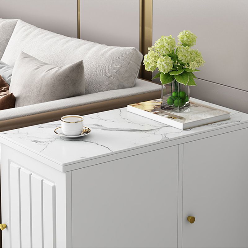 Rectangular Stone Side Table 24.41" Tall 2-Door End Table with Storage