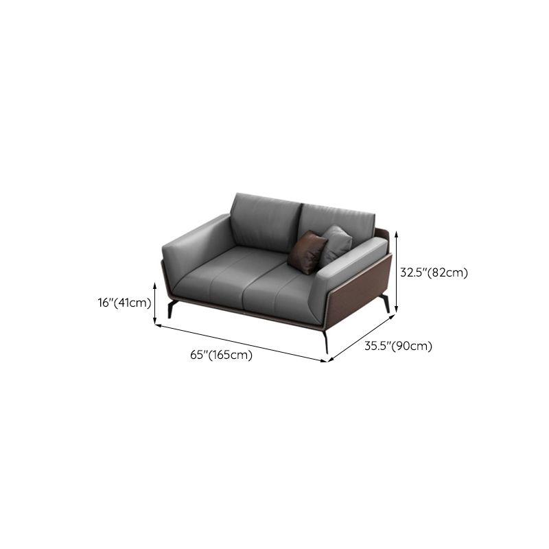 Modern Style Gray Leather Sofa Flared Arm Loose Back Sofa with Pillows