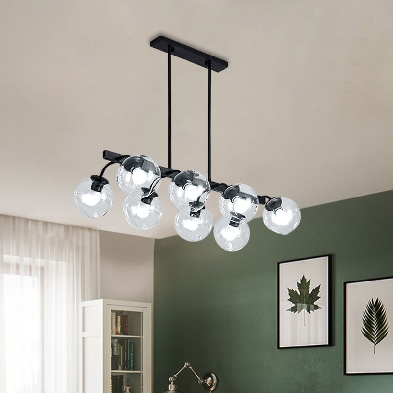 Black Finish Orb Shade Island Lighting 6/8 Lights Modern Glass Linear Pendant for Kitchen Dining Room