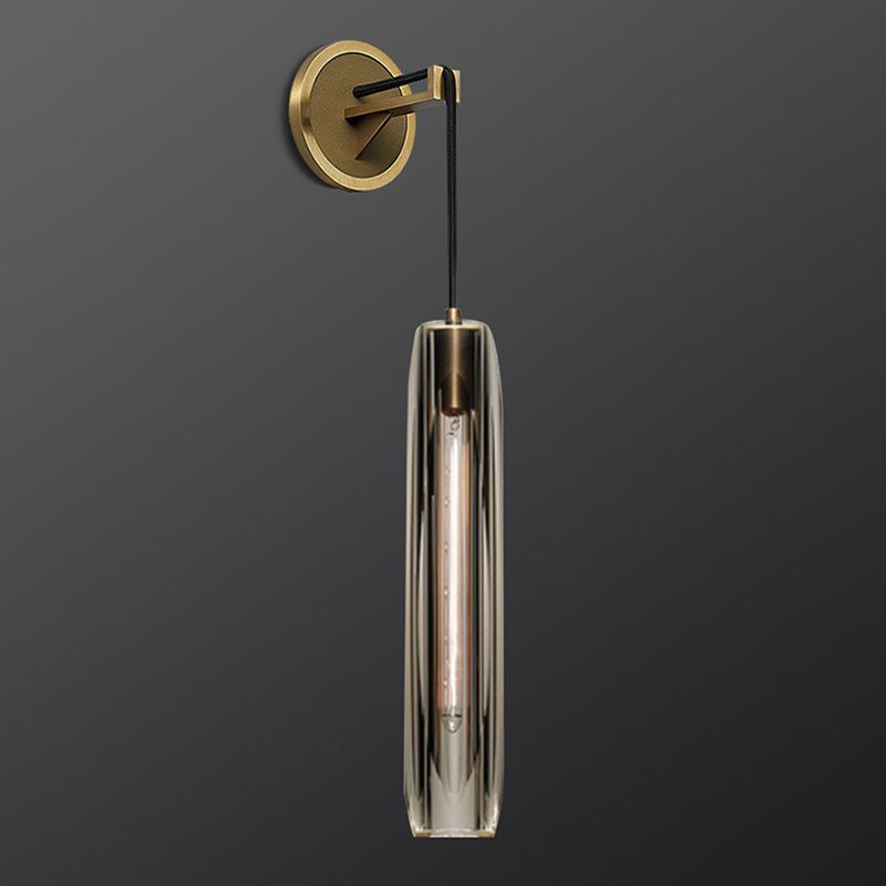 Unique Shade Crystal Wall Sconce Modern Style Single Light Wall Mounted Light in Brass