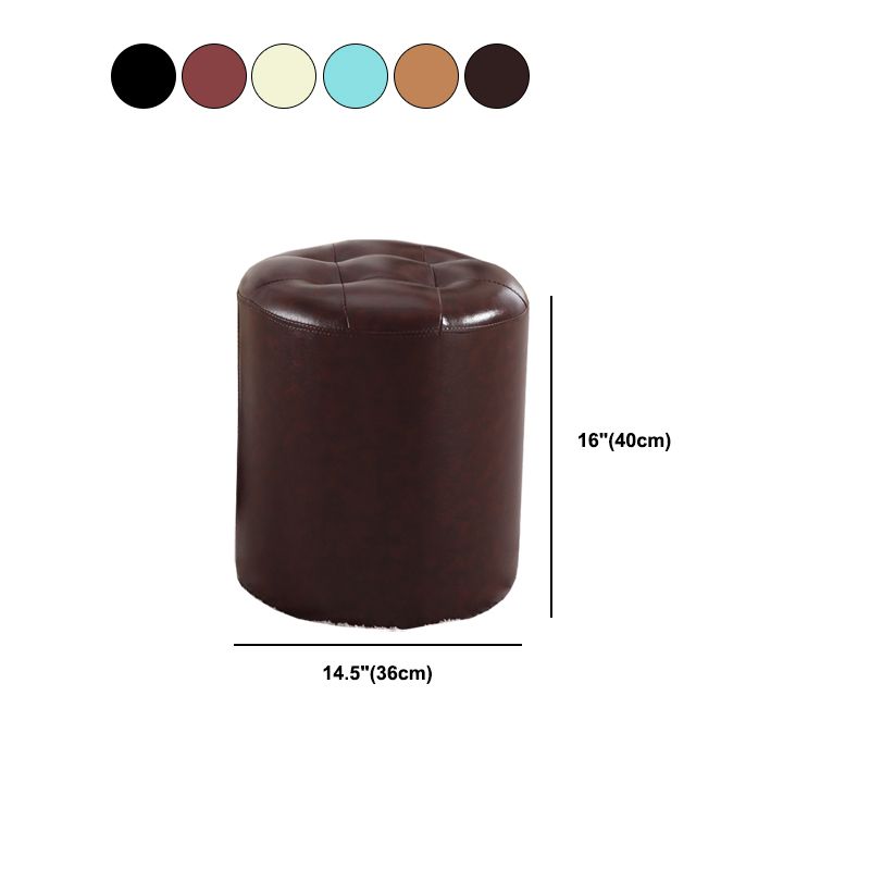 Round Genuine Leather Ottoman Standard Tufted Plain Water Resistant Modern Ottoman