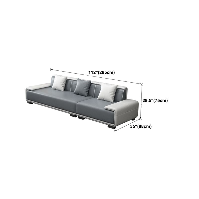Faux Leather Sofa & Chaise with Pillows Modern U Sofa in Gray - 29.53" H