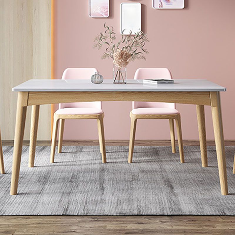 White Stone Top Table Mid-Century Modern Dining Table with 4 Wood Legs