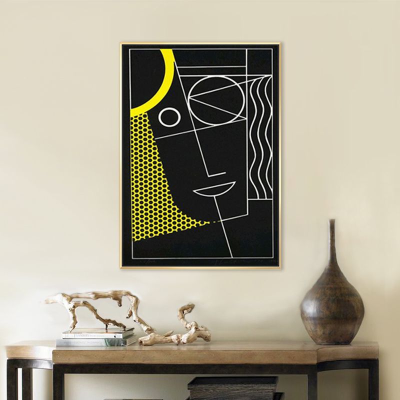 Black Abstract Wall Decor Illustration Scandinavian Style Textured Canvas for Playroom