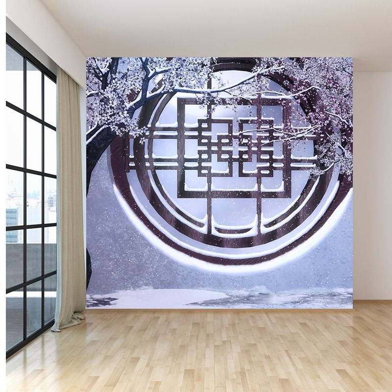 Big Winter Flowers View Mural Wallpaper Decorative Contemporary Dining Room Wall Art