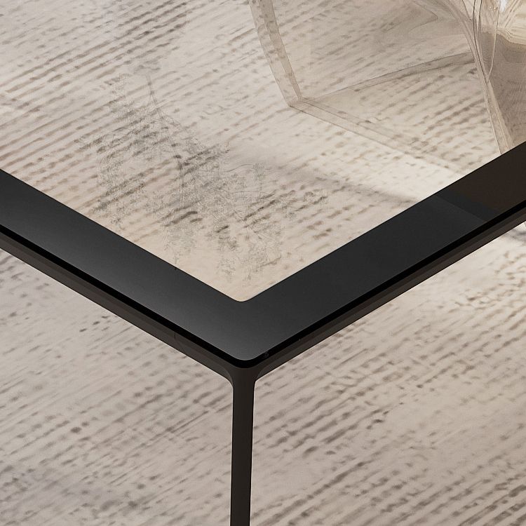 Rectangular Dining Table Glass Tabletop with Black Aluminum Legs