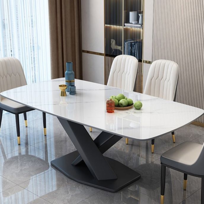 Industrial Dining Room Table Stone Rectangle Dinette Table for Dining Room
