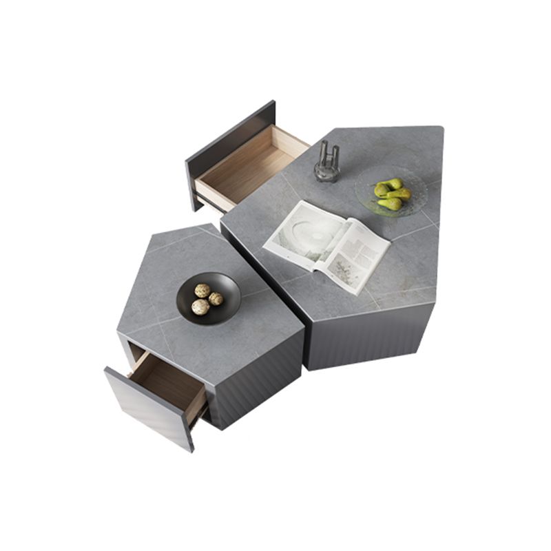 13"H Contemporary Coffee Table Grey Coffee Cocktail Table with Drawer