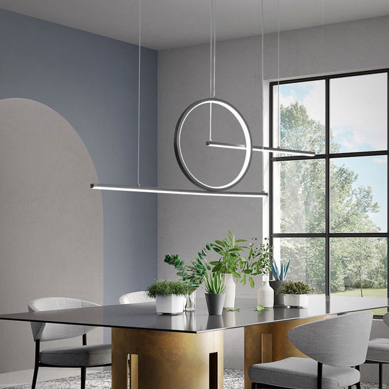 3-Light Ceiling Island Light Modern Style Linear Shape Metal Pendant Lighting