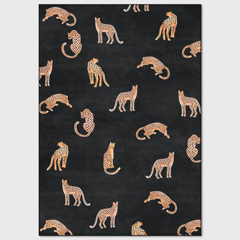 Trendy Leopard Pattern Rug Black Contemporary Area Carpet Anti-Slip Backing Rug for Living Room