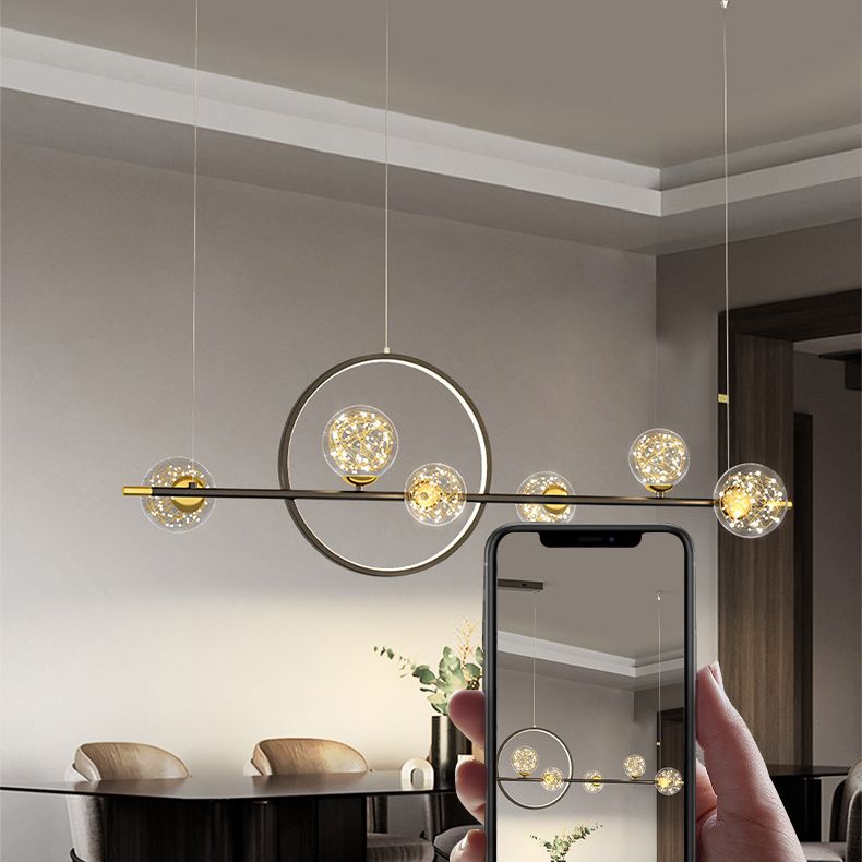 7-Light Contemporary Black/Golden Kitchen Island Lighting LED Ceiling Light for Bedroom