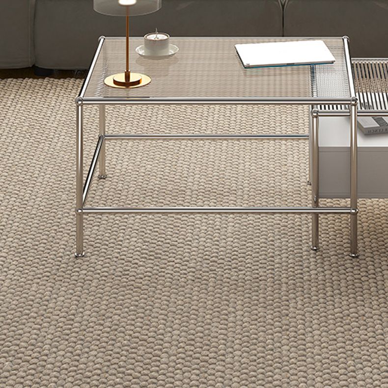 Modern 2 Nesting Glass Coffee Table Set Steel 4 Legs 1 - Drawer Cocktail Table