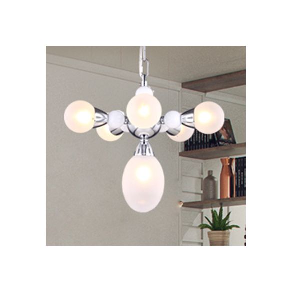 Sphère et ovale en verre blanc pendentif pendentif moderne multi-lumières chrome LED suspendu lampe avec chaîne