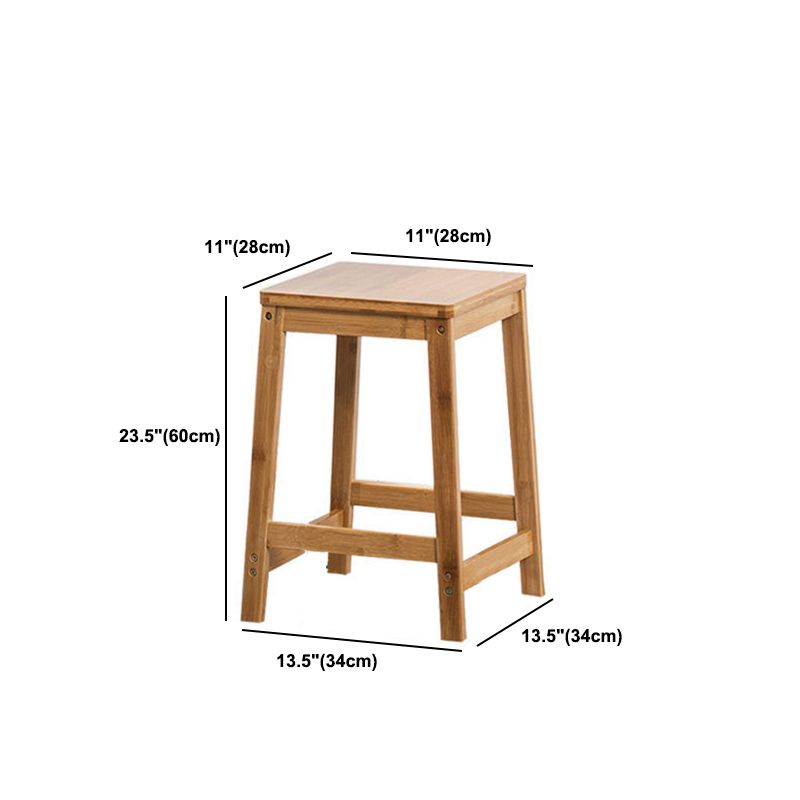 Contemporary Wood Stool Backrest Backless Bamboo Counter Stool with 4 Legs