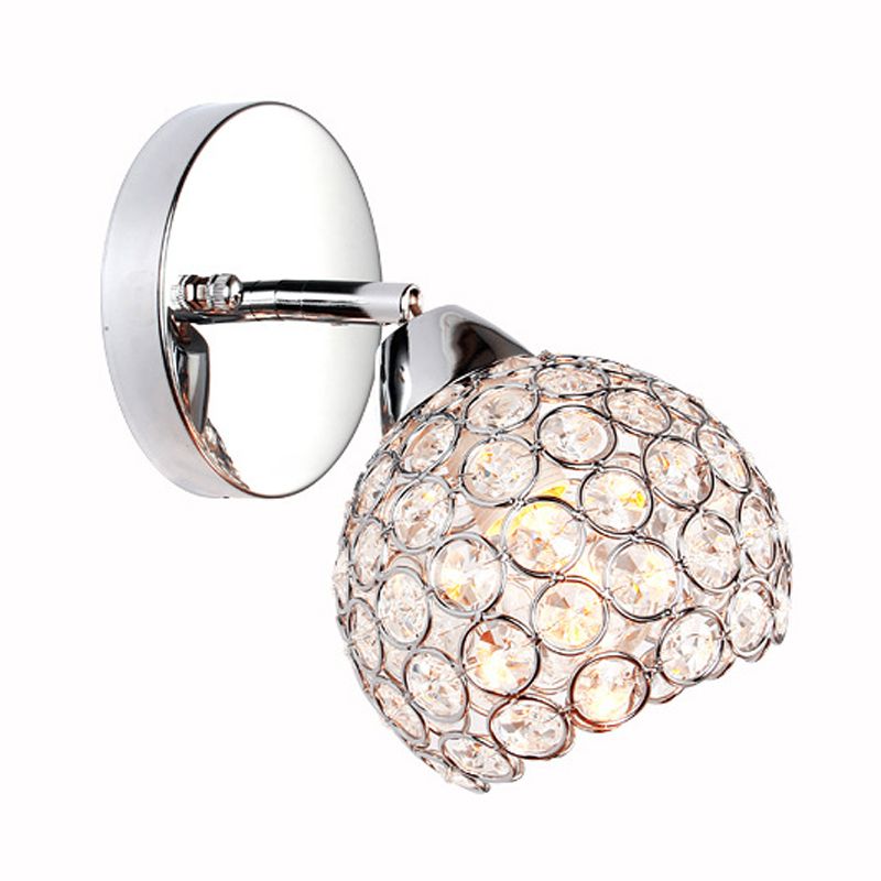 1 Light Inserted Crystal Wall Light Fixture Chrome Dome Living Room Wall Sconce Lighting