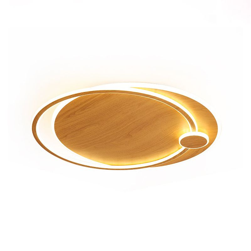 Wooden Ceiling Light 1-Light Round Modern Flush Mount Light for Living Room