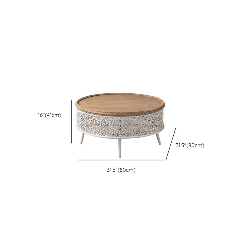 French Country Round Coffee Table with Natural Pine Wood Top